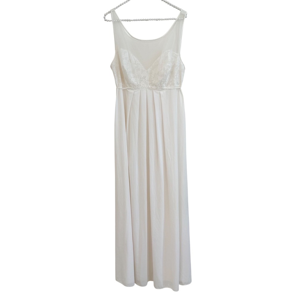 Vintage Vanity Fair Off White Lace Empire Waist Nylon Tricot Nightgown Sz 38 USA